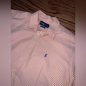Polo Ralph Lauren Shirt Men L Orange White Gingham Check Seer Button Down